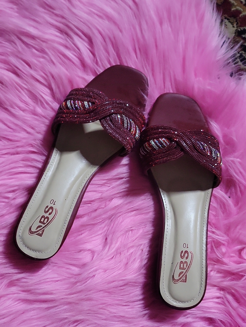 Women's Maroon Beaded Slide Heels -